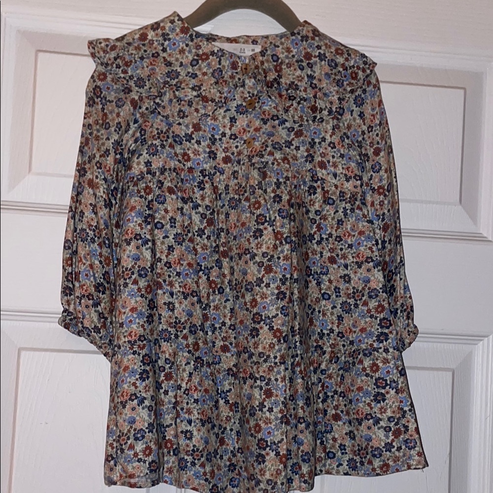 Girls Floral Casual Dress with Puff Sleeves and Peter Pan Collar
